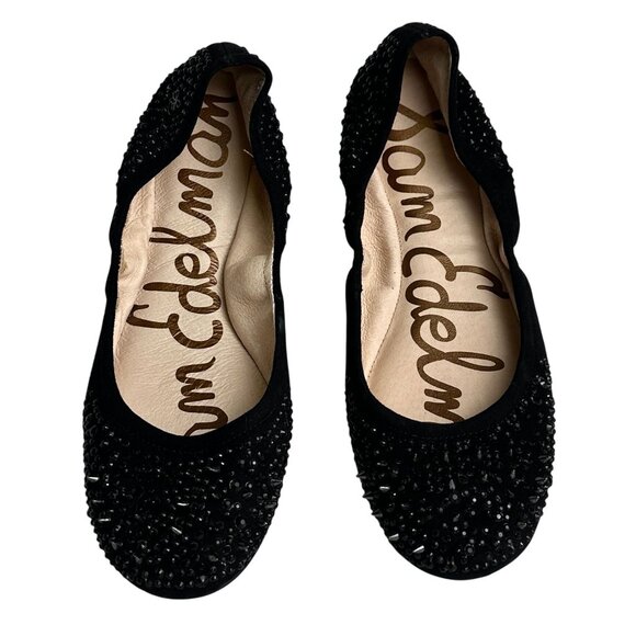 Sam Edelman Blair Black Crystal Studded Embellished Leather  Ballet Flats W 6.5M - Picture 1 of 7